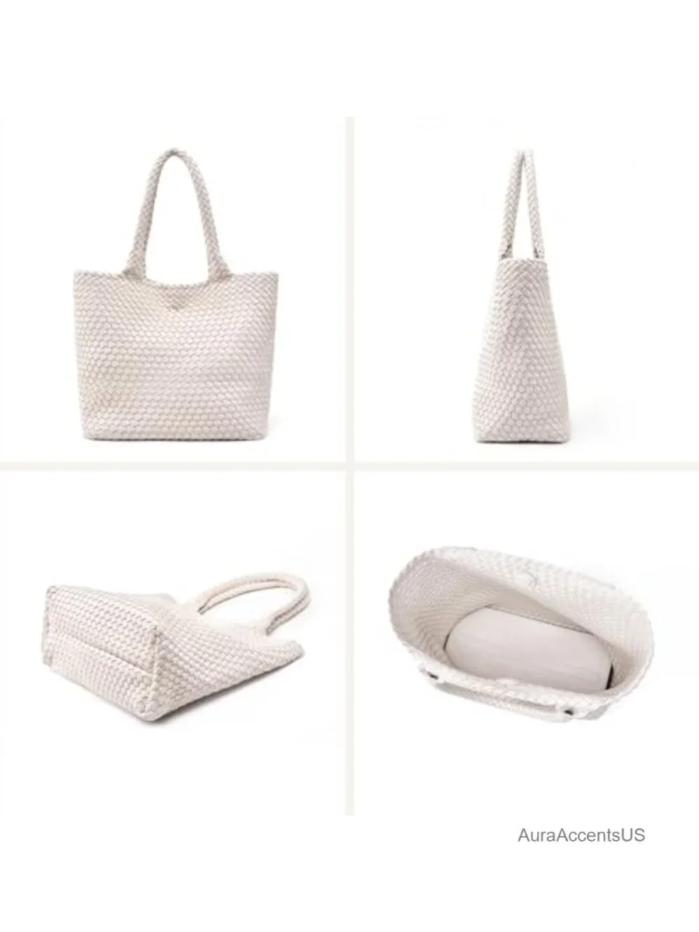 Woven Vegan Leather Tote Bag - Large Handbag with Clutch